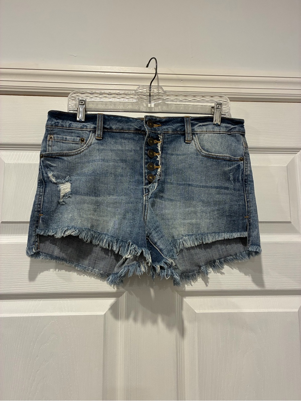 Just USA Light Blue Distressed Button-Fly Denim Shorts